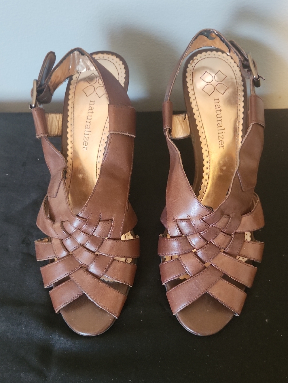 Naturalizer Brown Leather Woven Slingback Heels